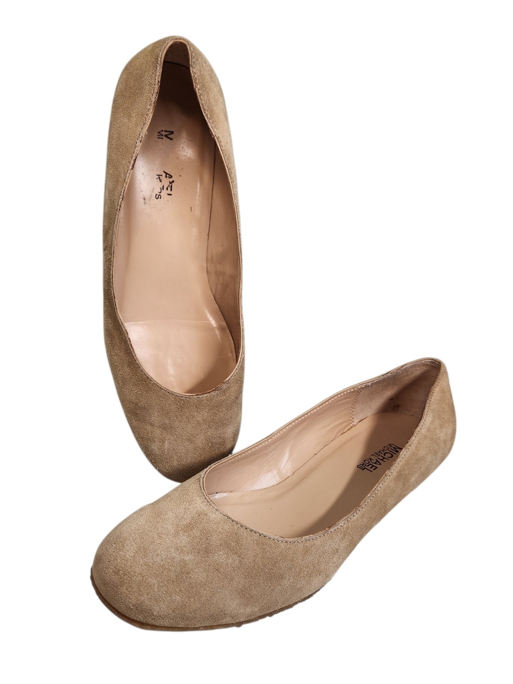 Michael Kors Ballet Flats Leather Suede Women's Size 8 M Tan Beige Round Toe
